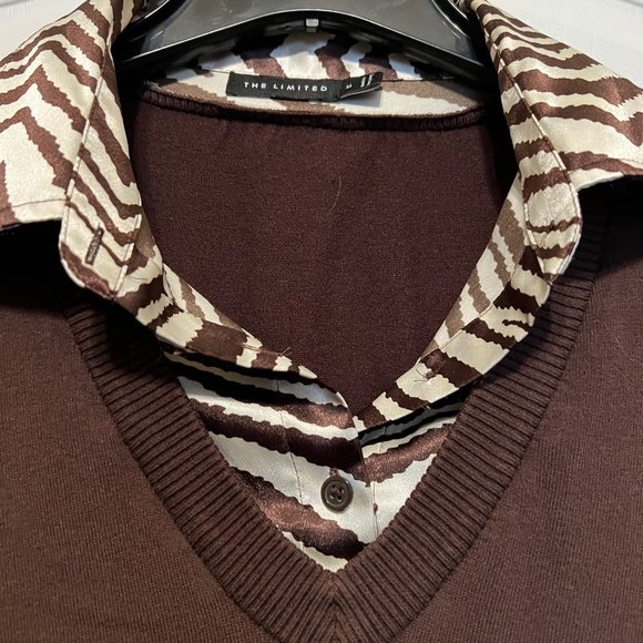 The Limited-Brown V-neck Sweater with built in zebra striped blouse-casual-Md - Picture 8 of 9